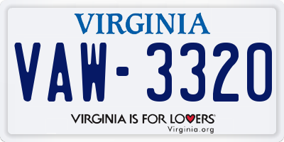 VA license plate VAW3320