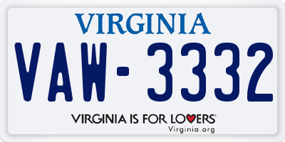 VA license plate VAW3332