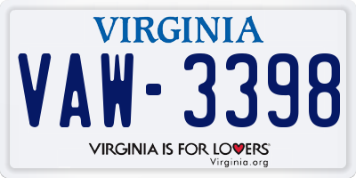 VA license plate VAW3398