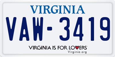 VA license plate VAW3419
