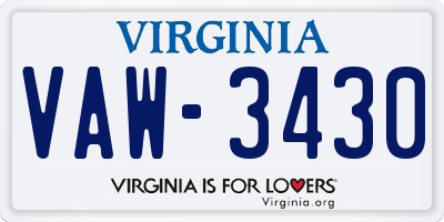 VA license plate VAW3430
