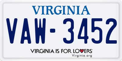 VA license plate VAW3452