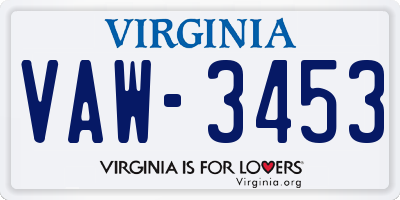 VA license plate VAW3453