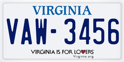 VA license plate VAW3456