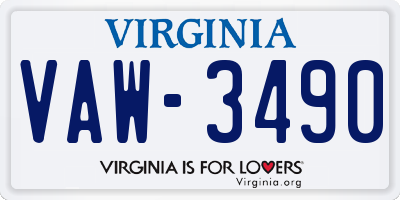 VA license plate VAW3490