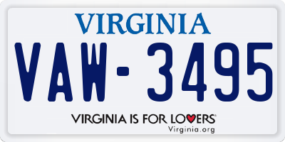 VA license plate VAW3495