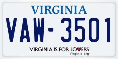 VA license plate VAW3501