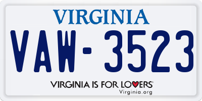 VA license plate VAW3523