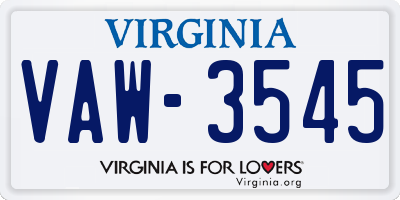 VA license plate VAW3545