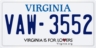VA license plate VAW3552
