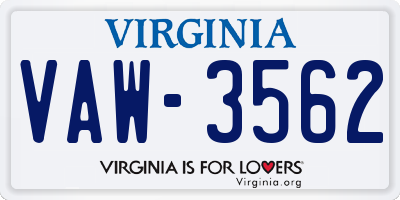 VA license plate VAW3562