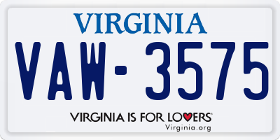 VA license plate VAW3575