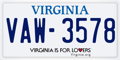 VA license plate VAW3578