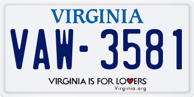 VA license plate VAW3581