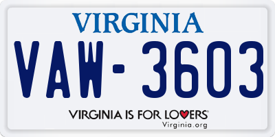 VA license plate VAW3603
