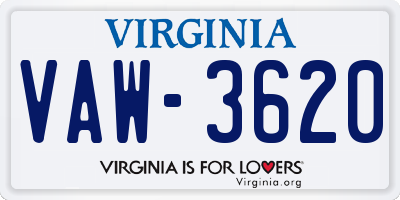 VA license plate VAW3620