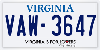 VA license plate VAW3647