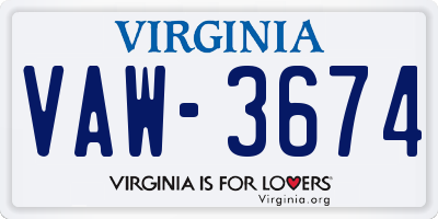 VA license plate VAW3674