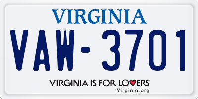 VA license plate VAW3701