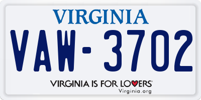 VA license plate VAW3702