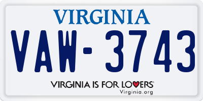 VA license plate VAW3743