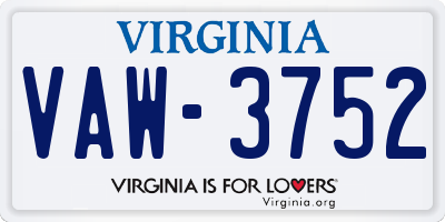 VA license plate VAW3752