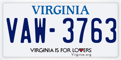 VA license plate VAW3763
