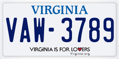 VA license plate VAW3789