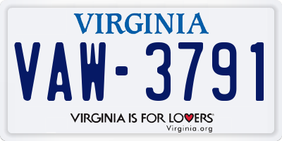 VA license plate VAW3791