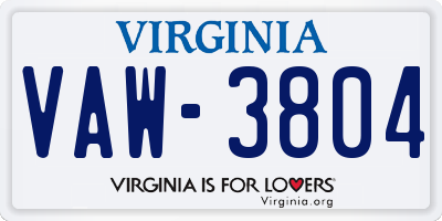 VA license plate VAW3804