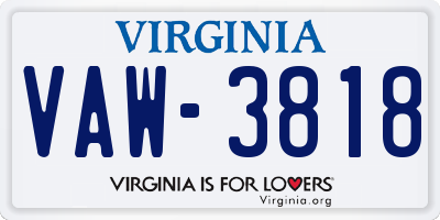 VA license plate VAW3818