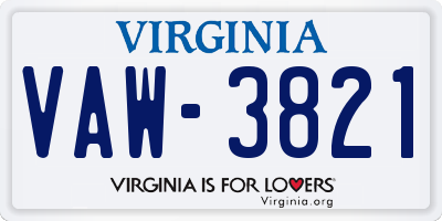 VA license plate VAW3821