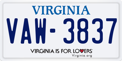 VA license plate VAW3837