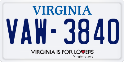 VA license plate VAW3840