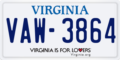 VA license plate VAW3864
