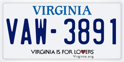 VA license plate VAW3891