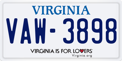 VA license plate VAW3898