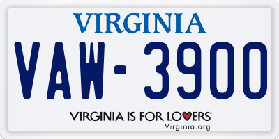 VA license plate VAW3900