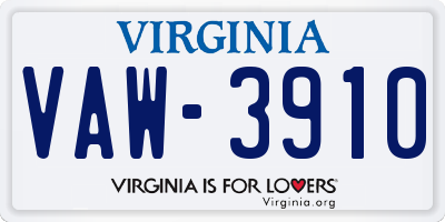 VA license plate VAW3910