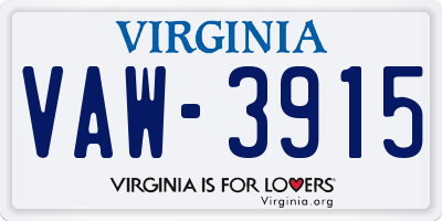 VA license plate VAW3915