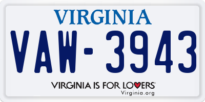 VA license plate VAW3943