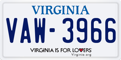 VA license plate VAW3966