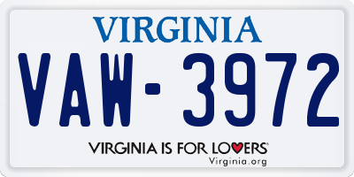 VA license plate VAW3972
