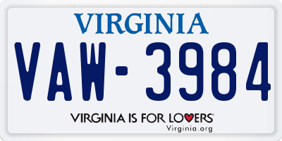 VA license plate VAW3984