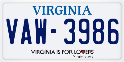 VA license plate VAW3986