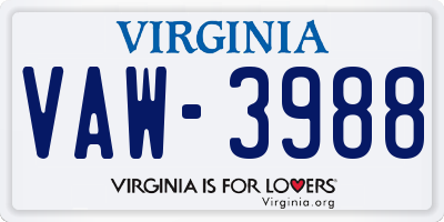 VA license plate VAW3988