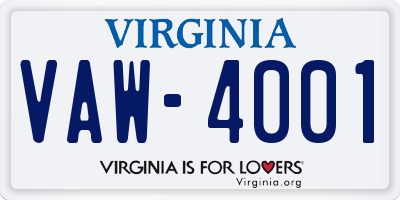 VA license plate VAW4001