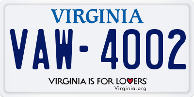 VA license plate VAW4002