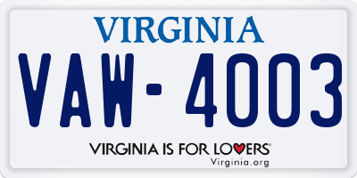 VA license plate VAW4003
