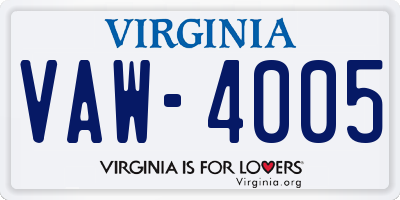 VA license plate VAW4005